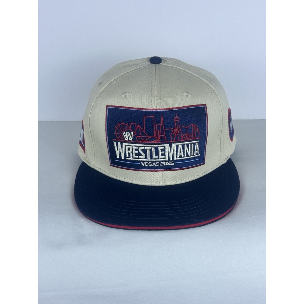 Wrestlemania 42 Vegas 2026 SnapBack Hat Cap WWF WWE Flat Brim Cream Retro